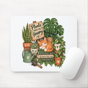 Cute Plant Lover Cat – Plants Make Me Happy Mouse Pad