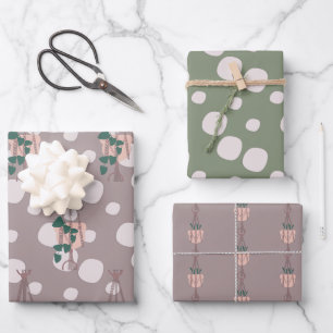 Cute Plant Macrame Scattered Dot Greenery Pattern Wrapping Paper Sheet