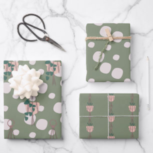 Cute Plant Macrame Scattered Dot Pattern Wrapping Paper Sheet