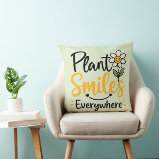 Cute Plant Smiles Everywhere Retro Smiley Daisy Cushion