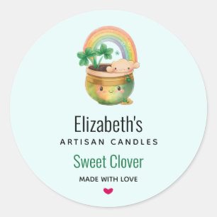 Cute Planter with Rainbow & Clover Candle Business Classic Round Sticker