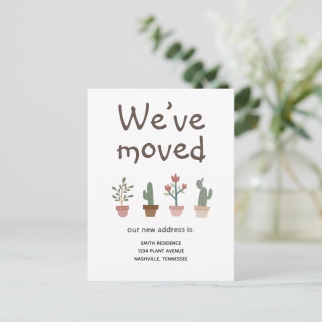 CUTE PLANTS WE HAVE MOVED ANNOUNCEMENT POSTCARD (Standing Front)