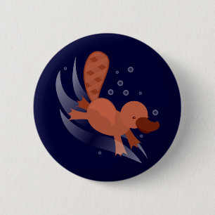 cute Platypus diving 6 Cm Round Badge