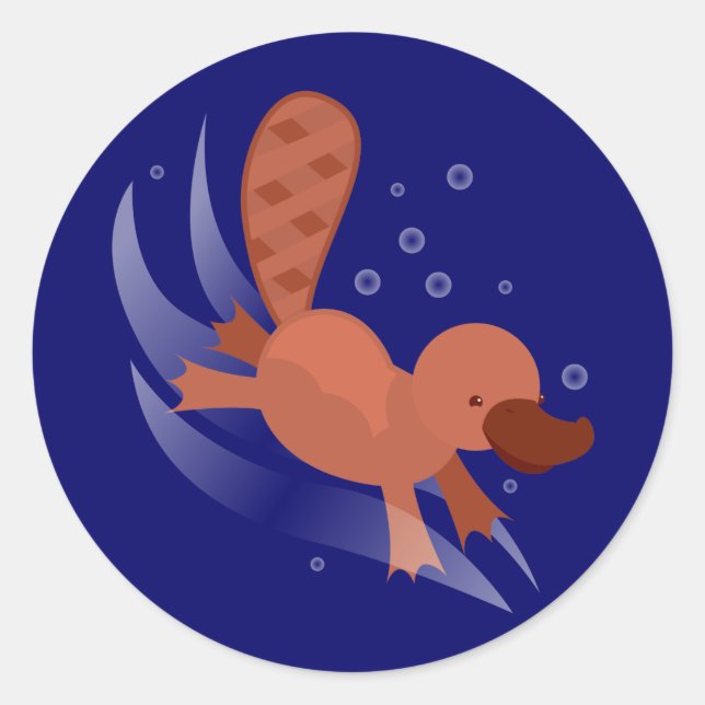 cute Platypus diving Classic Round Sticker (Front)