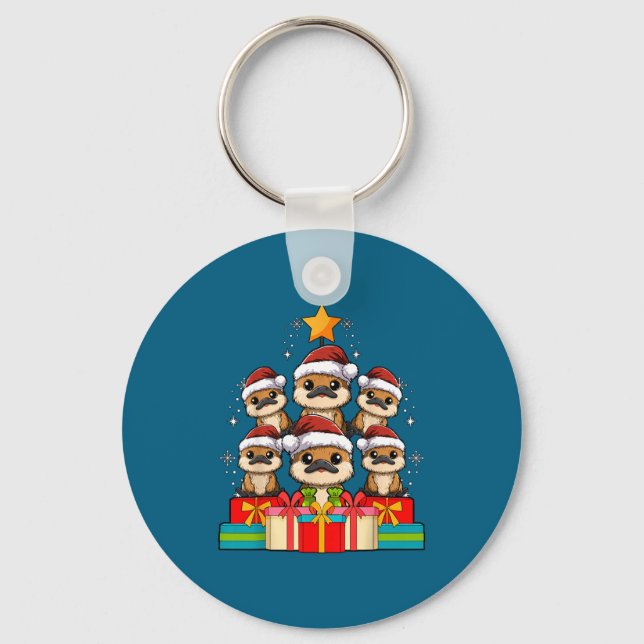 Cute Platypus Le Christmas Tree Xmas Hat  Key Ring (Front)