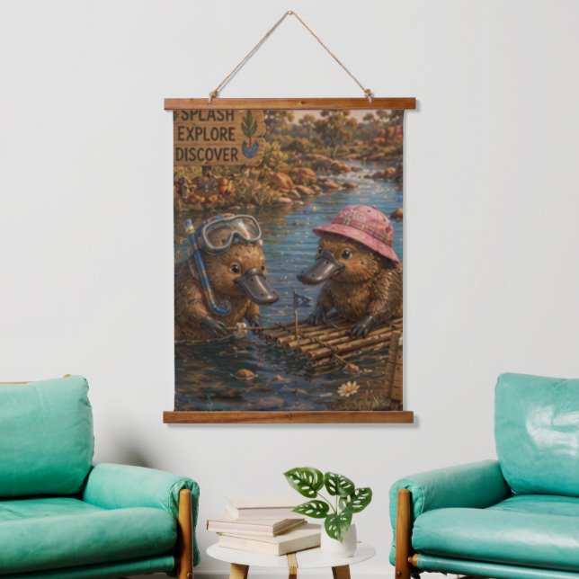 Cute Platypus River Explorers Clean Waters  Hanging Tapestry (Living Room)