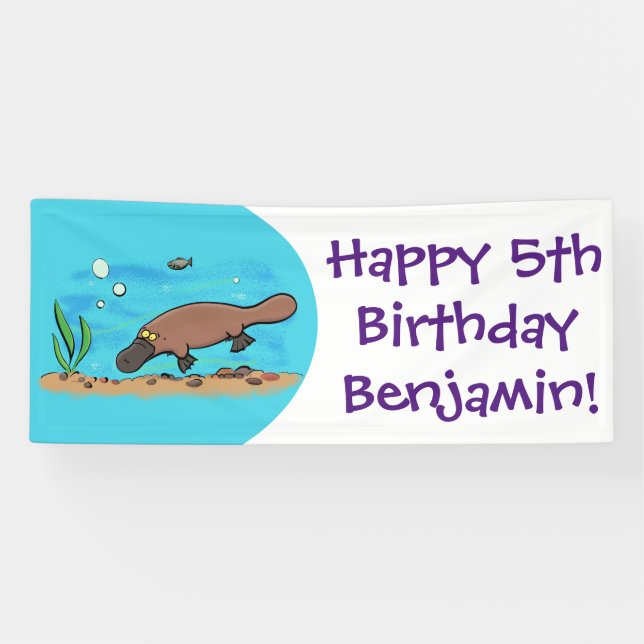 Cute platypus swimming cartoon banner (Horizontal)