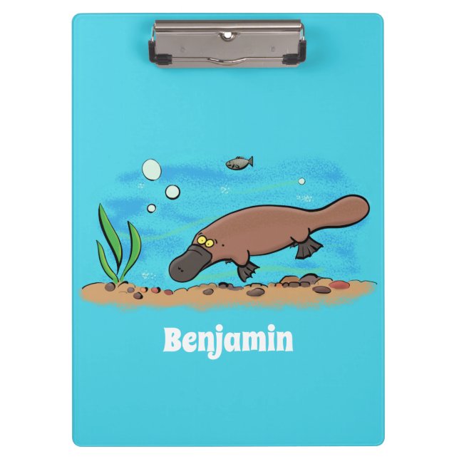 Cute platypus swimming cartoon clipboard (Front)