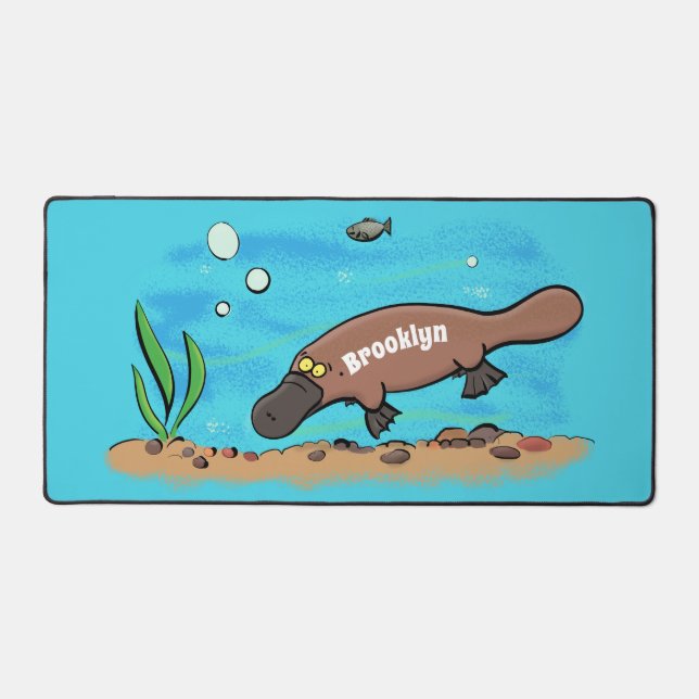 Cute platypus swimming cartoon desk mat (Front)