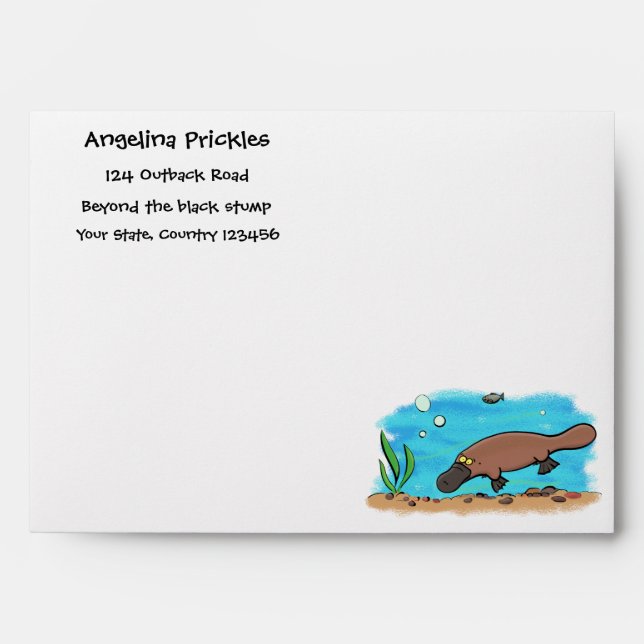 Cute platypus swimming cartoon envelope (Front)