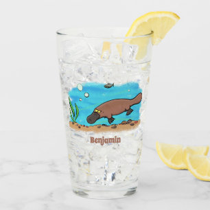 Cute platypus swimming cartoon glass