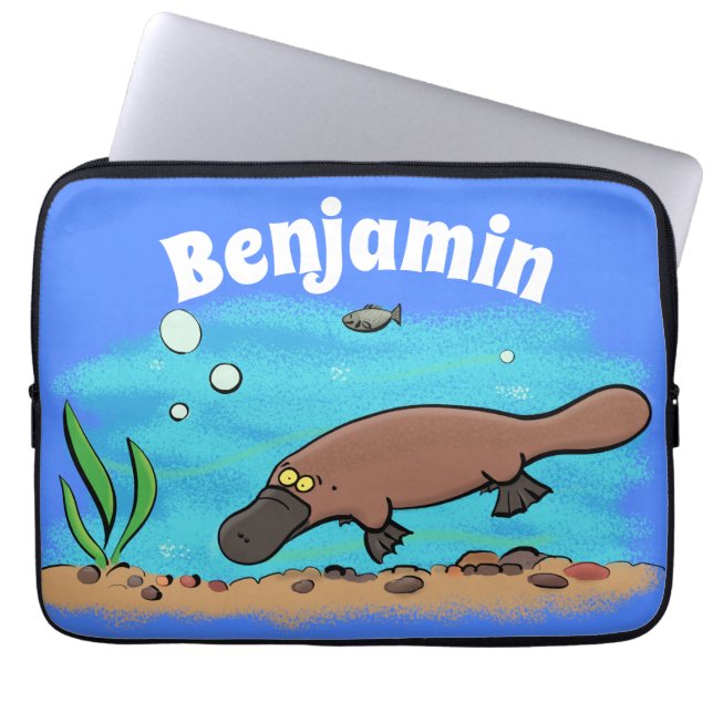 Cute platypus swimming cartoon laptop sleeve (Front)