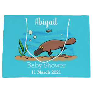 Cute platypus swimming cartoon large gift bag