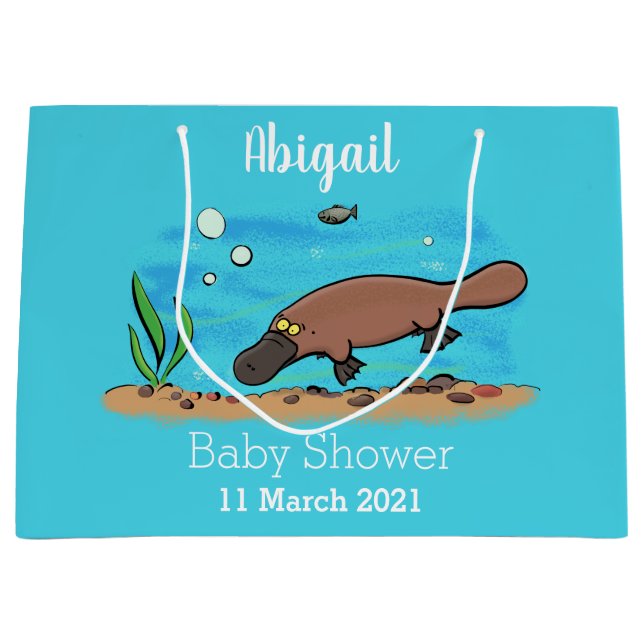 Cute platypus swimming cartoon large gift bag (Front)