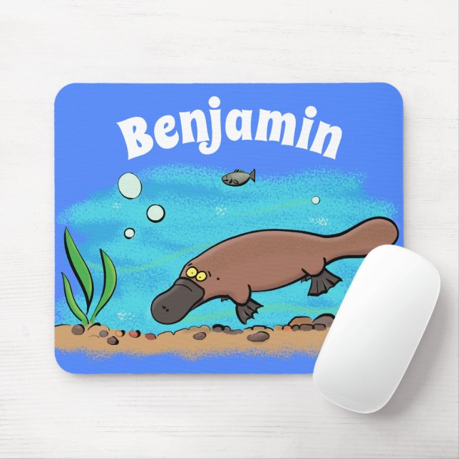 Cute platypus swimming cartoon mouse pad (With Mouse)