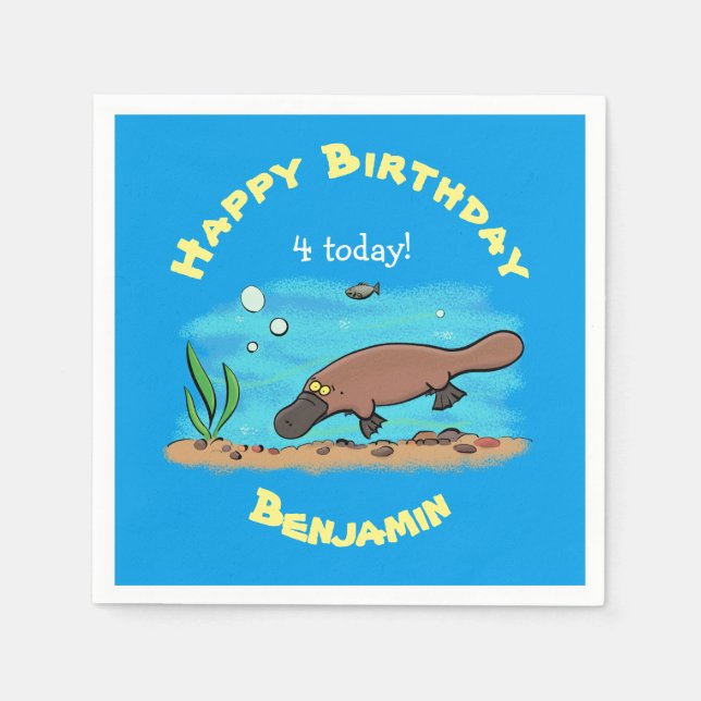 Cute platypus swimming cartoon napkin (Front)