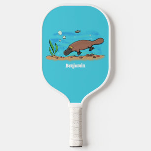 Cute platypus swimming cartoon pickleball paddle