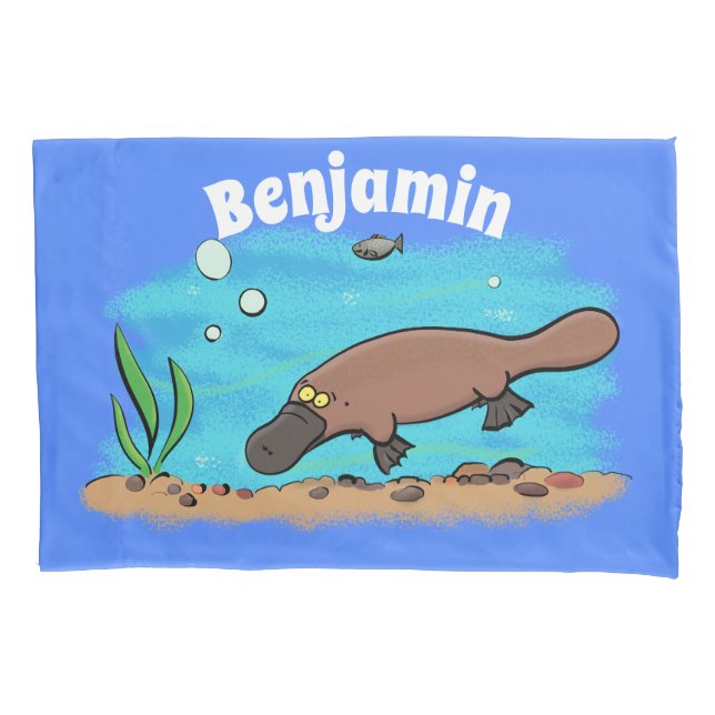 Cute platypus swimming cartoon pillowcase (Front)