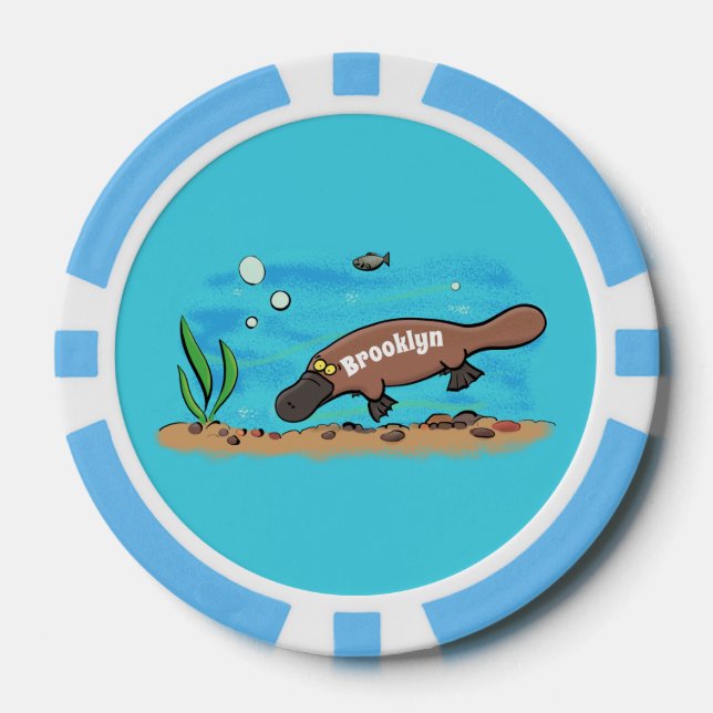 Cute platypus swimming cartoon poker chips (Front)
