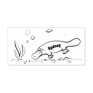 Cute platypus swimming cartoon rubber stamp