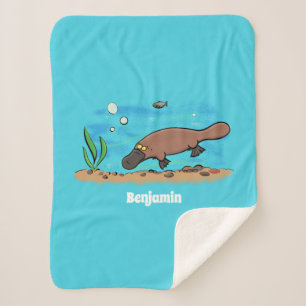 Cute platypus swimming cartoon sherpa blanket