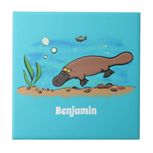 Cute platypus swimming cartoon tile
