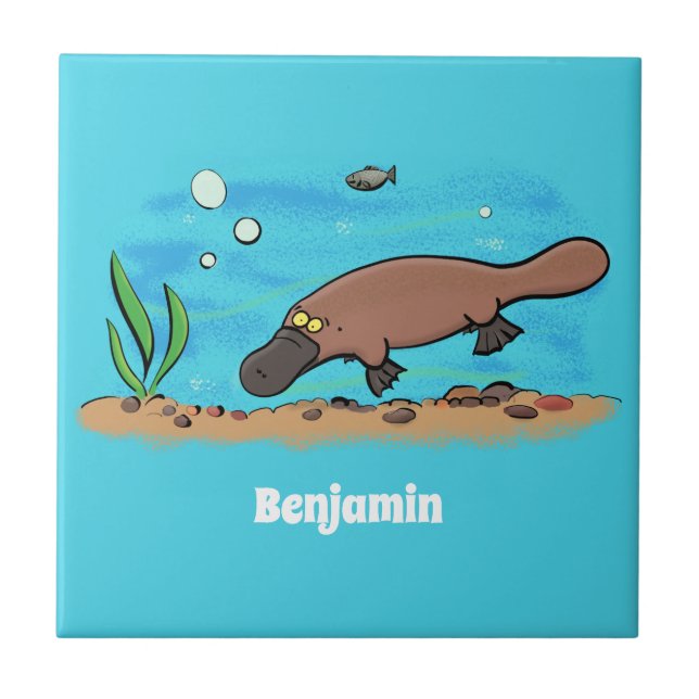 Cute platypus swimming cartoon tile (Front)