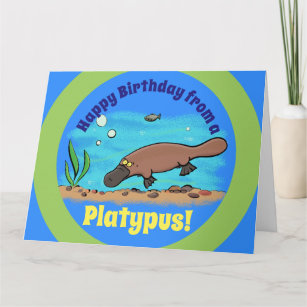 Cute platypus underwater cartoon birthday card
