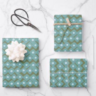 Cute Playful Abstract Geometric Shapes Teal Green Wrapping Paper Sheet
