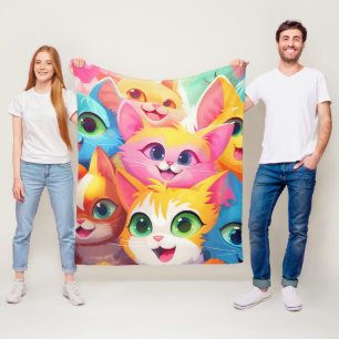 Cute Playful Anime Kittens Fleece Blanket