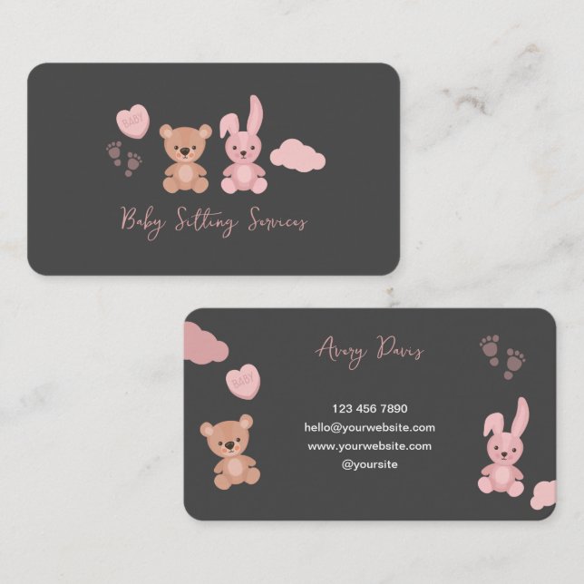 Cute Playful Baby Sitting Services Business Card (Front/Back)