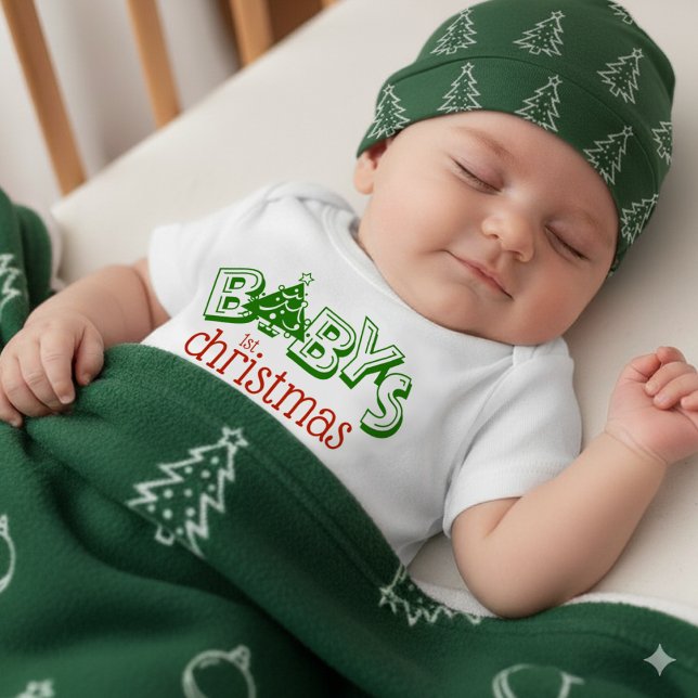Cute Playful Baby's First Christmas Tree Baby Bodysuit (Baby's First Christmas Baby Bodysuit Cover Photo)