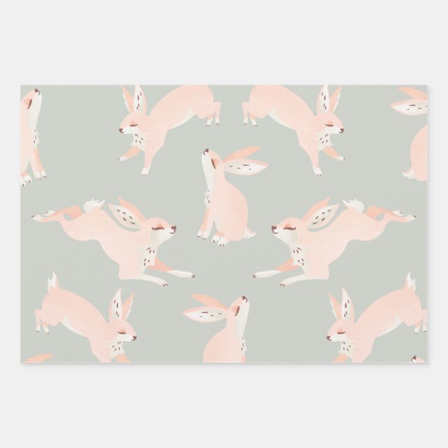Cute & Playful Bunny Pattern Wrapping Paper Sheet (Front)