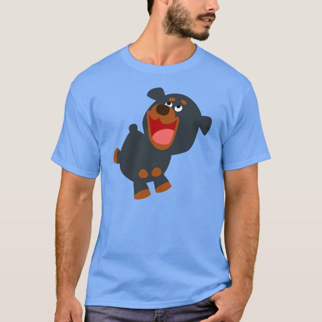 Cute Playful Cartoon Baby Rottweiler T-Shirt (Front)