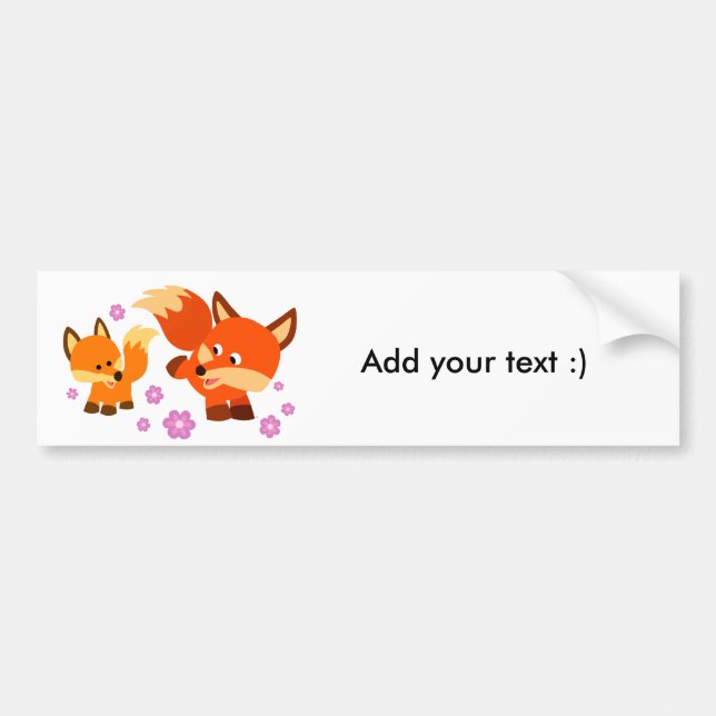 Cute Playful Cartoon Foxes Bumper Sticker (Front)