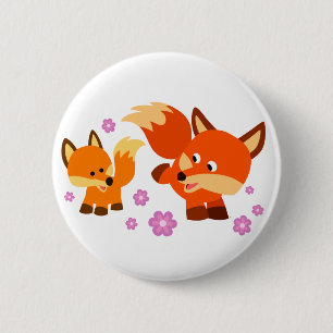 Cute Playful Cartoon Foxes Button Badge