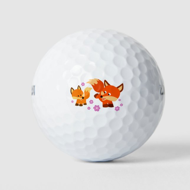 Cute Playful Cartoon Foxes Golf Ball (Front)