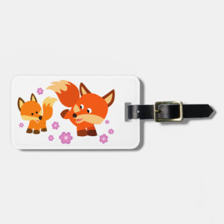 Cute Playful Cartoon Foxes Luggage Tag