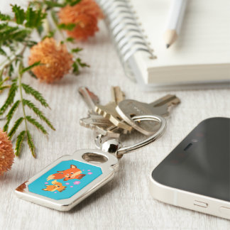 Cute Playful Cartoon Foxes Metal Keychain