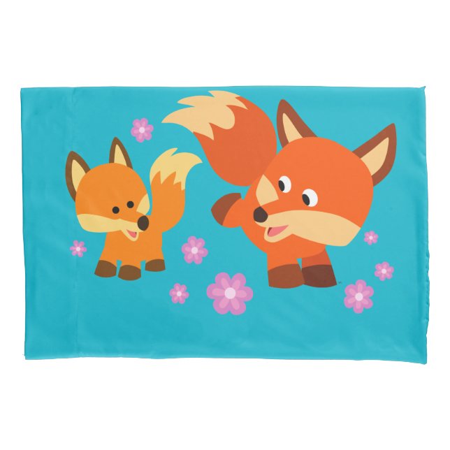 Cute Playful Cartoon Foxes Pillow Case (Front)