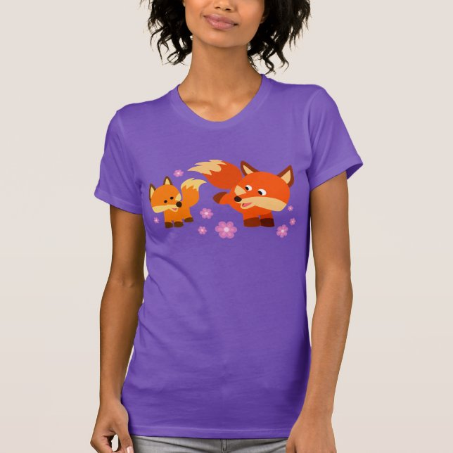 Cute Playful Cartoon Foxes Women T-Shirt (Front)