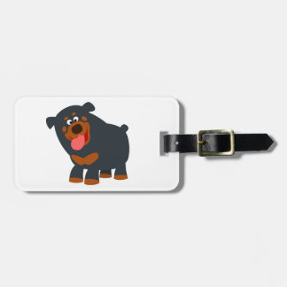 Cute Playful Cartoon Rottweiler Luggage Tag