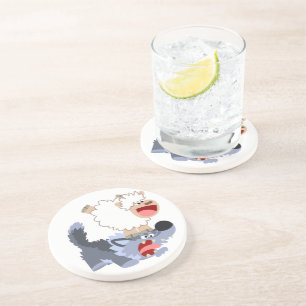 Cute Playful Cartoon Sheep and Wolf Coaster