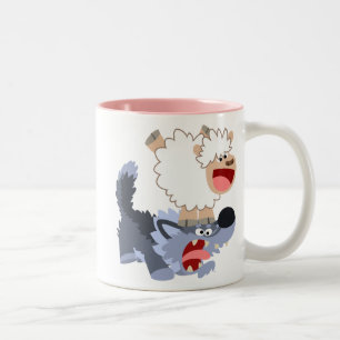 Cute Playful Cartoon Sheep and Wolf Mug