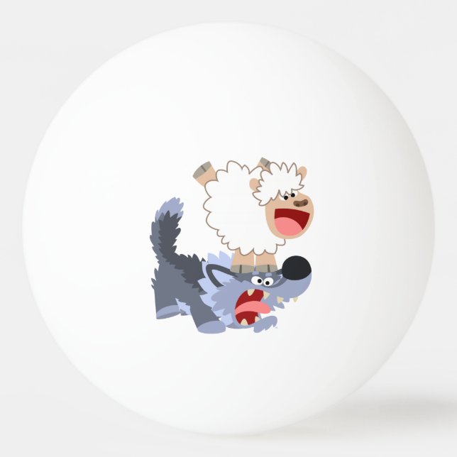 Cute Playful Cartoon Sheep and Wolf Ping Pong Ball (Front)
