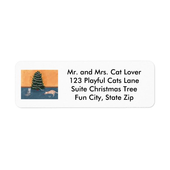 Cute Playful Cats Christmas Tree Address Labels (Front)