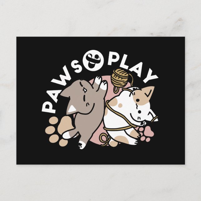 Cute Playful Cats Design – Fun Paws and Play Art Holiday Postcard (Front)