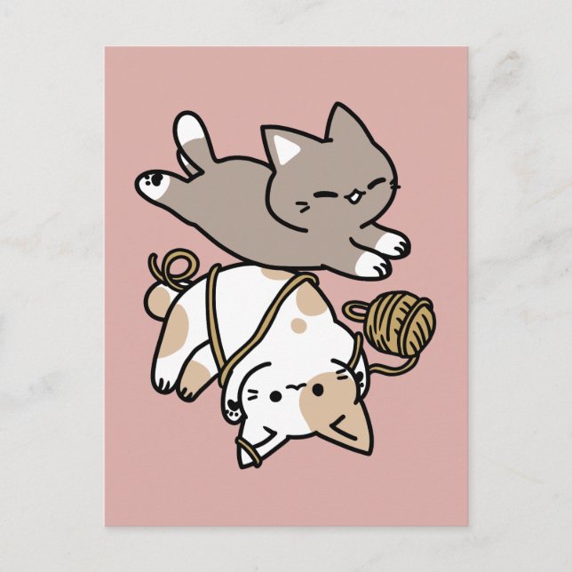 Cute Playful Cats Design – Fun Paws and Play Art Holiday Postcard (Front)