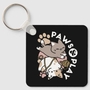 Cute Playful Cats Design – Fun Paws and Play Art Key Ring