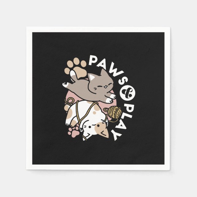 Cute Playful Cats Design – Fun Paws and Play Art Napkin (Front)